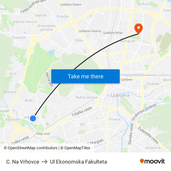 C. Na Vrhovce to Ul Ekonomska Fakulteta map