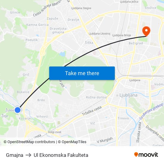 Gmajna to Ul Ekonomska Fakulteta map