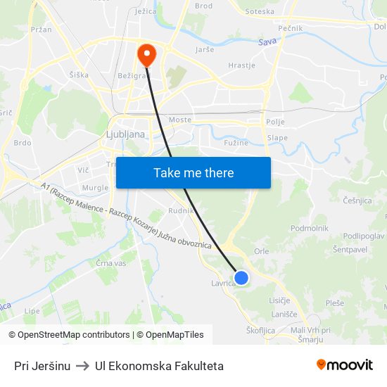 Pri Jeršinu to Ul Ekonomska Fakulteta map