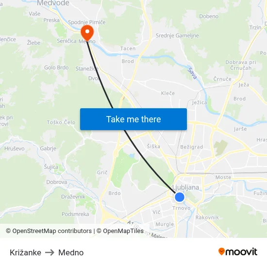 Križanke to Medno map