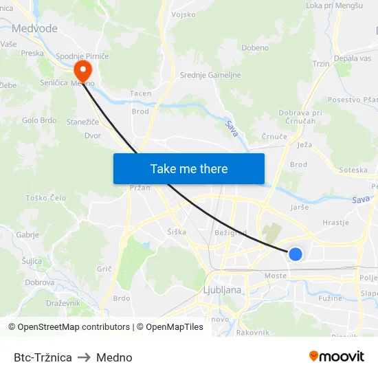 Btc-Tržnica to Medno map