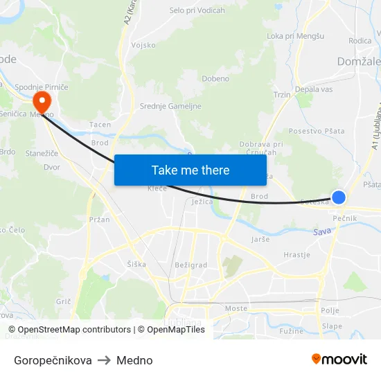 Goropečnikova to Medno map