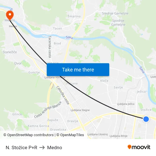 N. Stožice P+R to Medno map