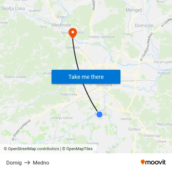 Dornig to Medno map