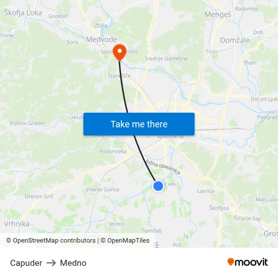 Capuder to Medno map