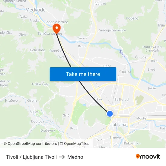 Tivoli / Ljubljana Tivoli to Medno map