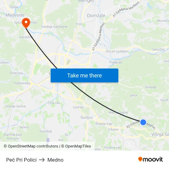 Peč Pri Polici to Medno map