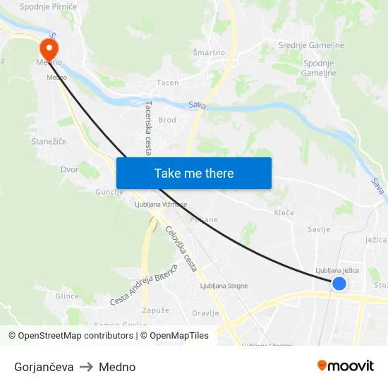 Gorjančeva to Medno map