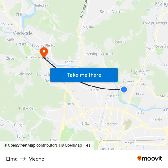 Elma to Medno map