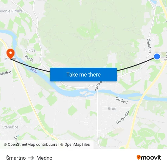 Šmartno to Medno map