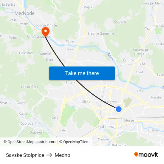 Savske Stolpnice to Medno map