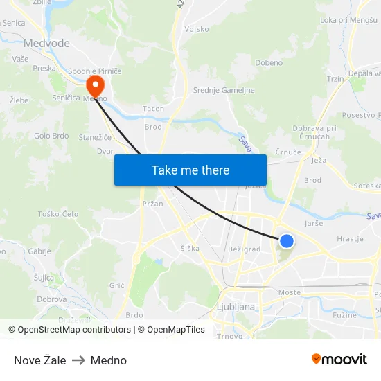Nove Žale to Medno map