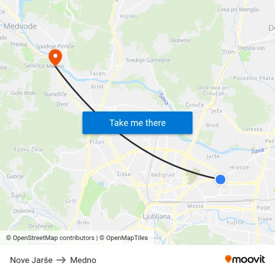 Nove Jarše to Medno map