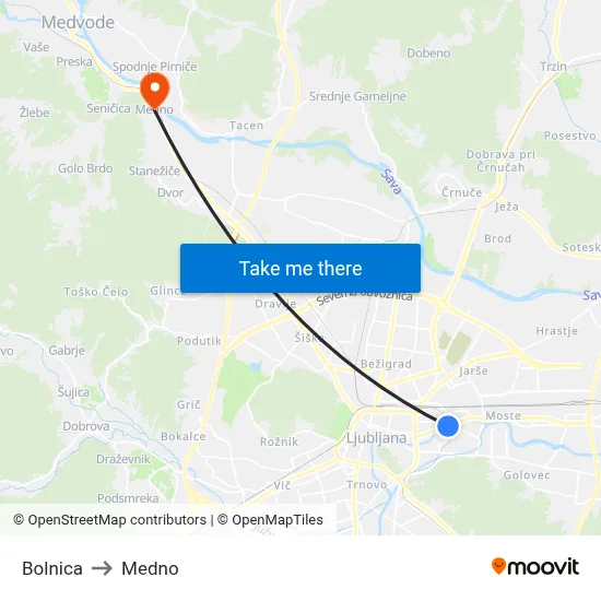 Bolnica to Medno map