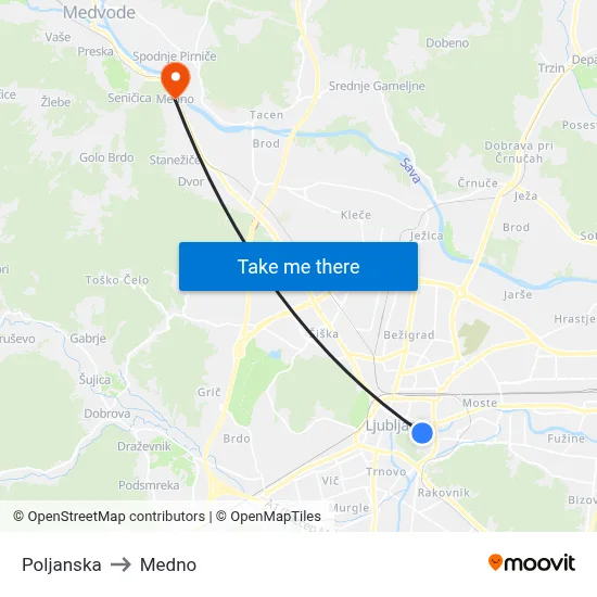 Poljanska to Medno map