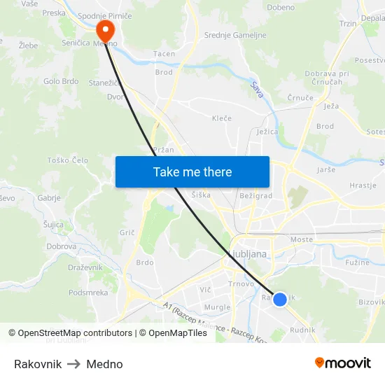 Rakovnik to Medno map