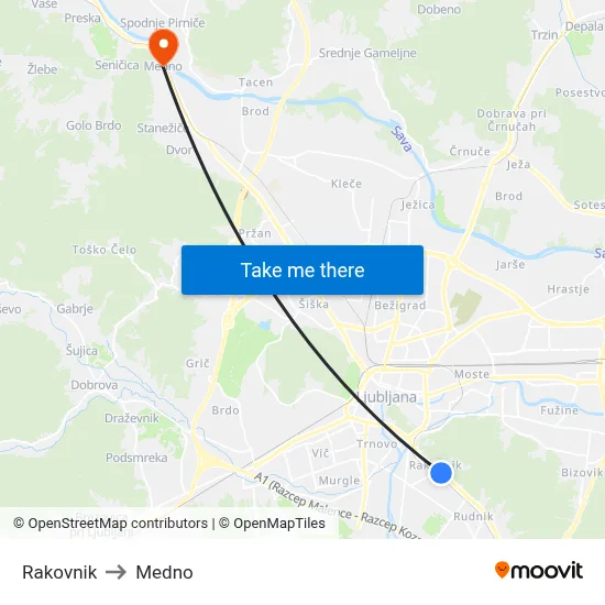 Rakovnik to Medno map