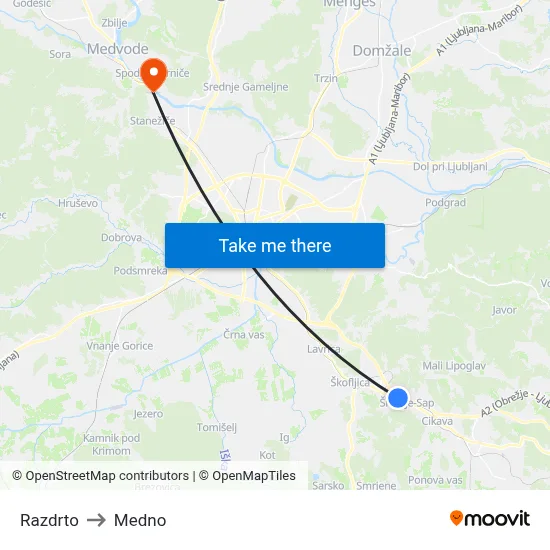 Razdrto to Medno map