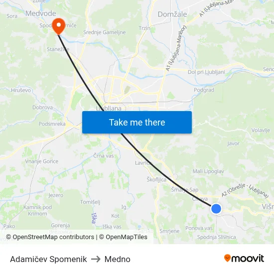 Adamičev Spomenik to Medno map