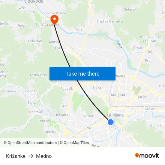 Križanke to Medno map