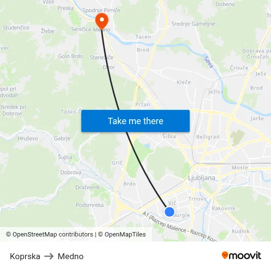 Koprska to Medno map