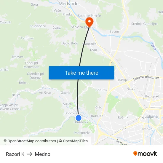 Razori K to Medno map
