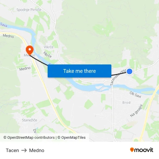 Tacen to Medno map