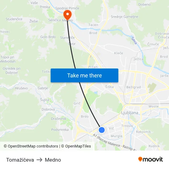 Tomažičeva to Medno map