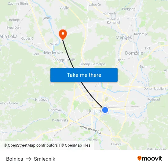 Bolnica to Smlednik map
