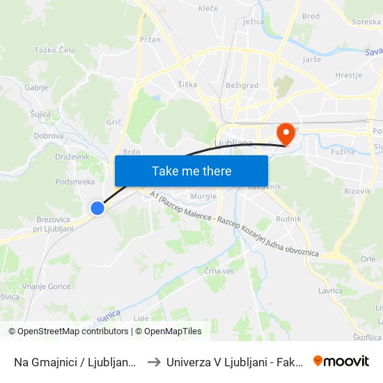 Na Gmajnici / Ljubljana Na Gmajnici to Univerza V Ljubljani - Fakulteta Za Šport map