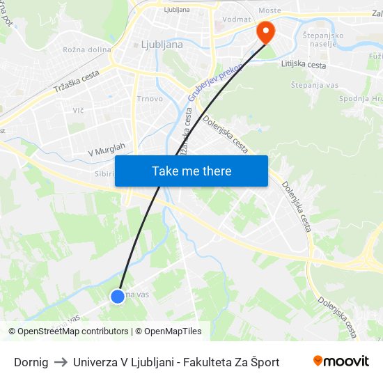 Dornig to Univerza V Ljubljani - Fakulteta Za Šport map