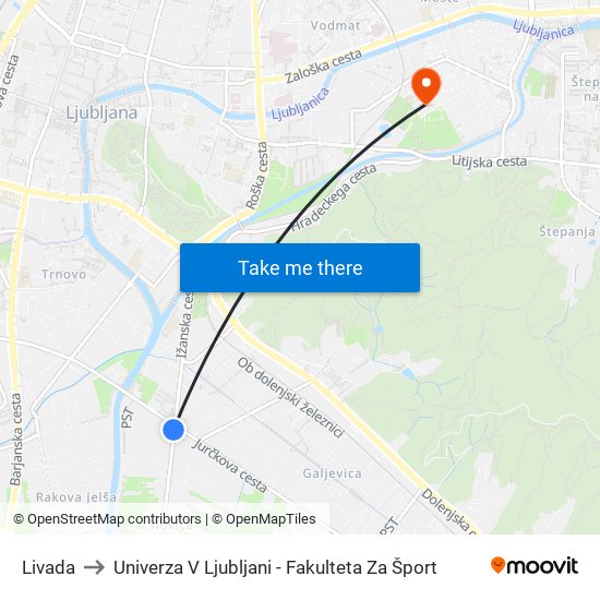 Livada to Univerza V Ljubljani - Fakulteta Za Šport map