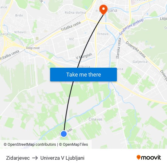 Zidarjevec to Univerza V Ljubljani map