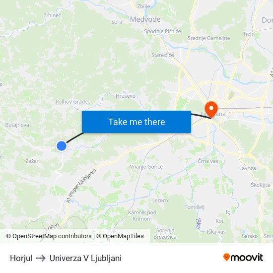 Horjul to Univerza V Ljubljani map