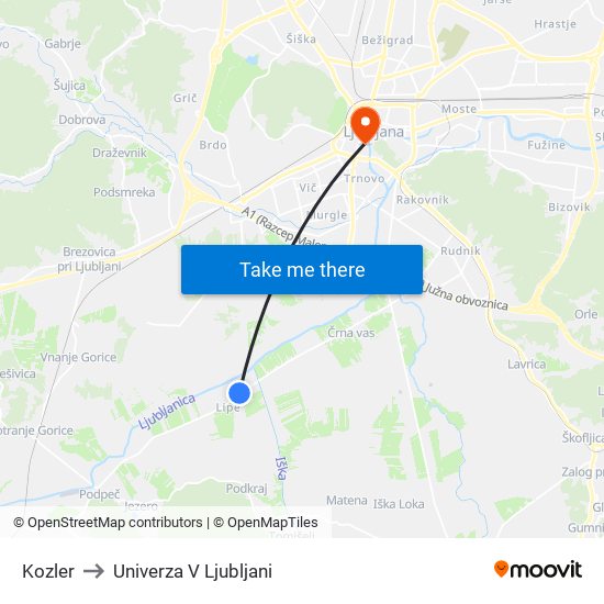 Kozler to Univerza V Ljubljani map