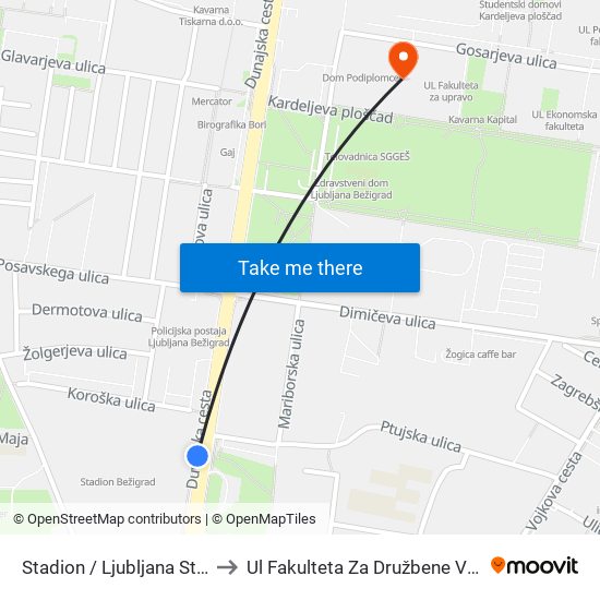 Stadion / Ljubljana Stad. to Ul Fakulteta Za Družbene Vede map