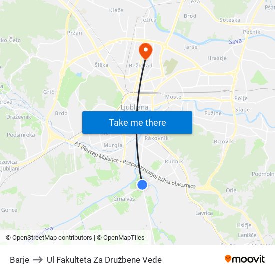 Barje to Ul Fakulteta Za Družbene Vede map