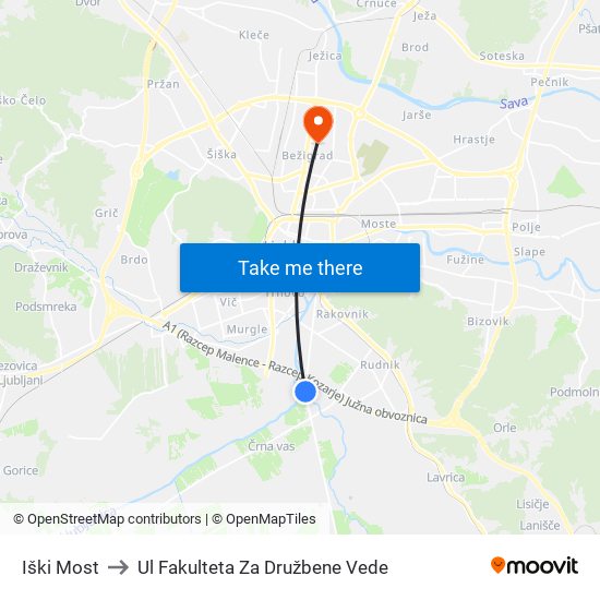 Iški Most to Ul Fakulteta Za Družbene Vede map
