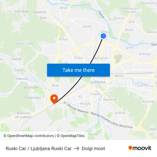Ruski Car / Ljubljana Ruski Car to Dolgi most map