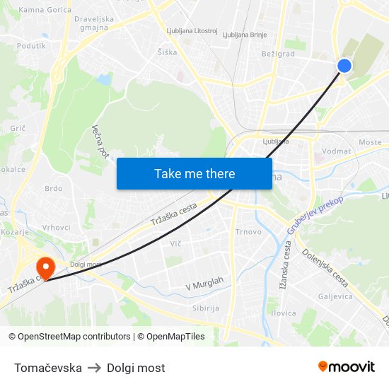 Tomačevska to Dolgi most map