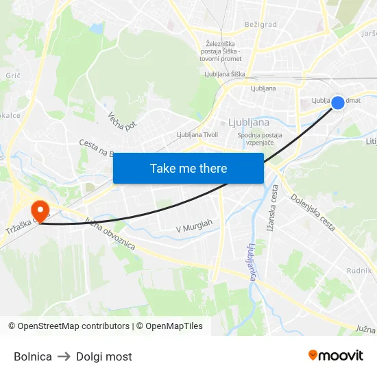 Bolnica to Dolgi most map