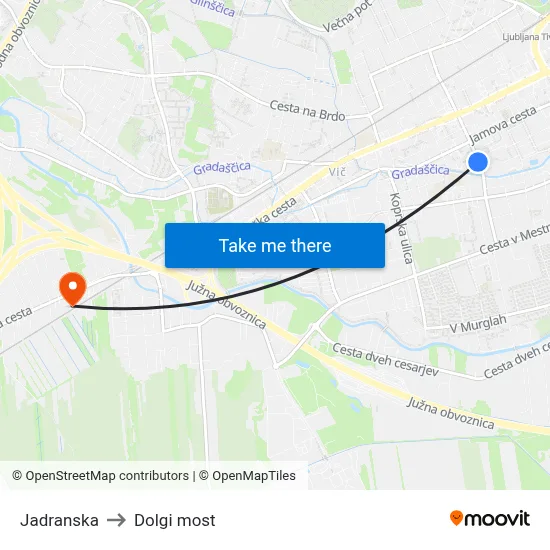 Jadranska to Dolgi most map