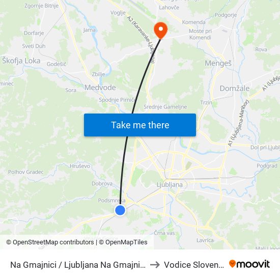 Na Gmajnici / Ljubljana Na Gmajnici to Vodice Slovenia map