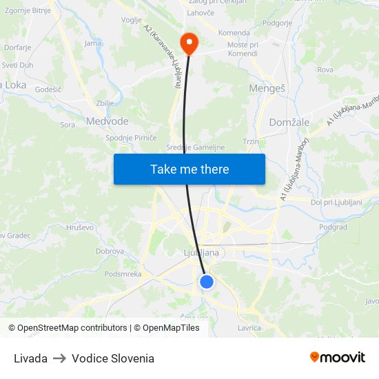 Livada to Vodice Slovenia map