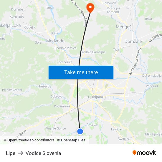 Lipe to Vodice Slovenia map