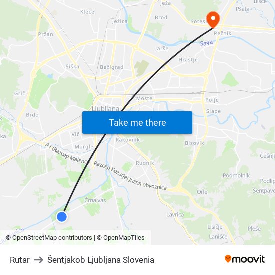 Rutar to Šentjakob Ljubljana Slovenia map