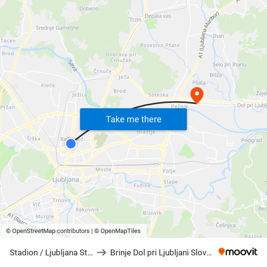 Stadion / Ljubljana Stad. to Brinje Dol pri Ljubljani Slovenia map