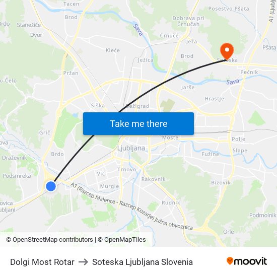 Dolgi Most Rotar to Soteska Ljubljana Slovenia map