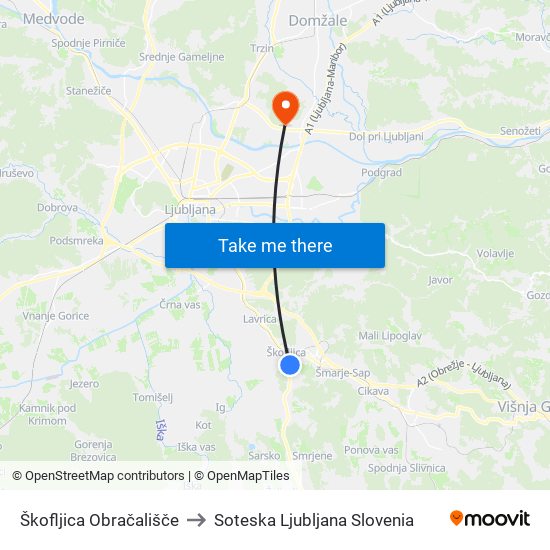 Škofljica Obračališče to Soteska Ljubljana Slovenia map