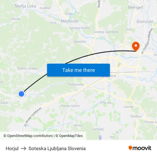 Horjul to Soteska Ljubljana Slovenia map
